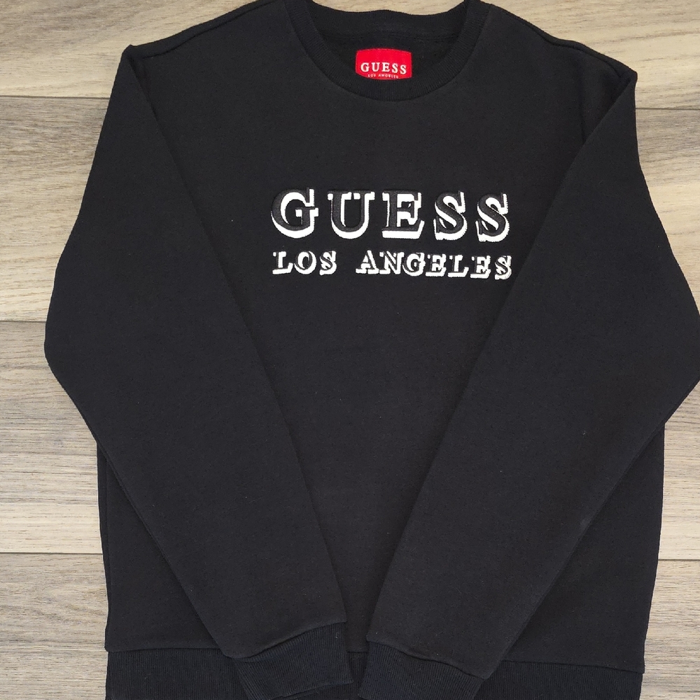 GUESS Men's Black Crewneck Sweater with Logo